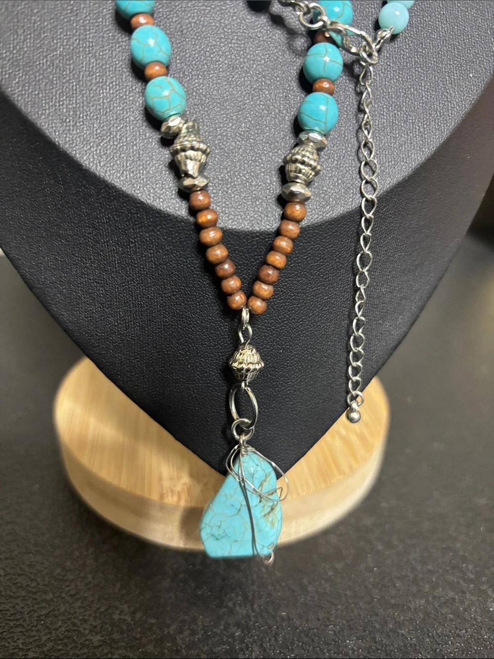 Turquoise Beaded Pendant Necklace - Aqua Blue Women's Jewelry Western Boho